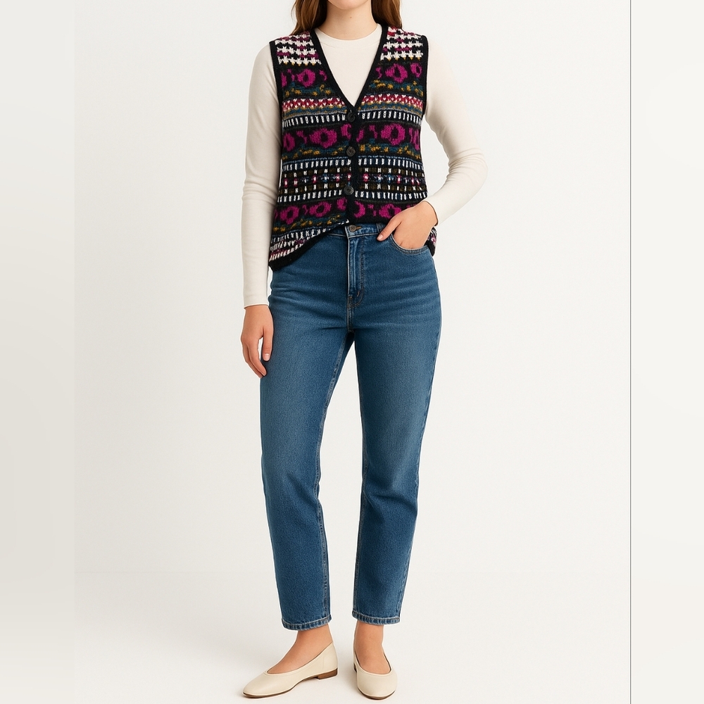 VINTAGE Fair Isle Knit Vest | M | Black Multi | Eclectic Grandpa Boho